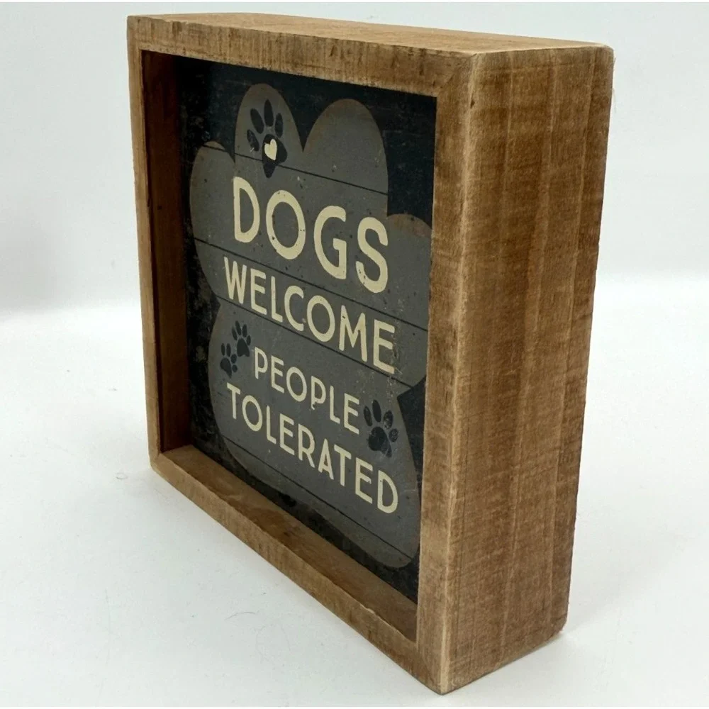 Primitives by Kathy Dogs Welcome People Tolerated Wood Box Sign Kohl's 6x6